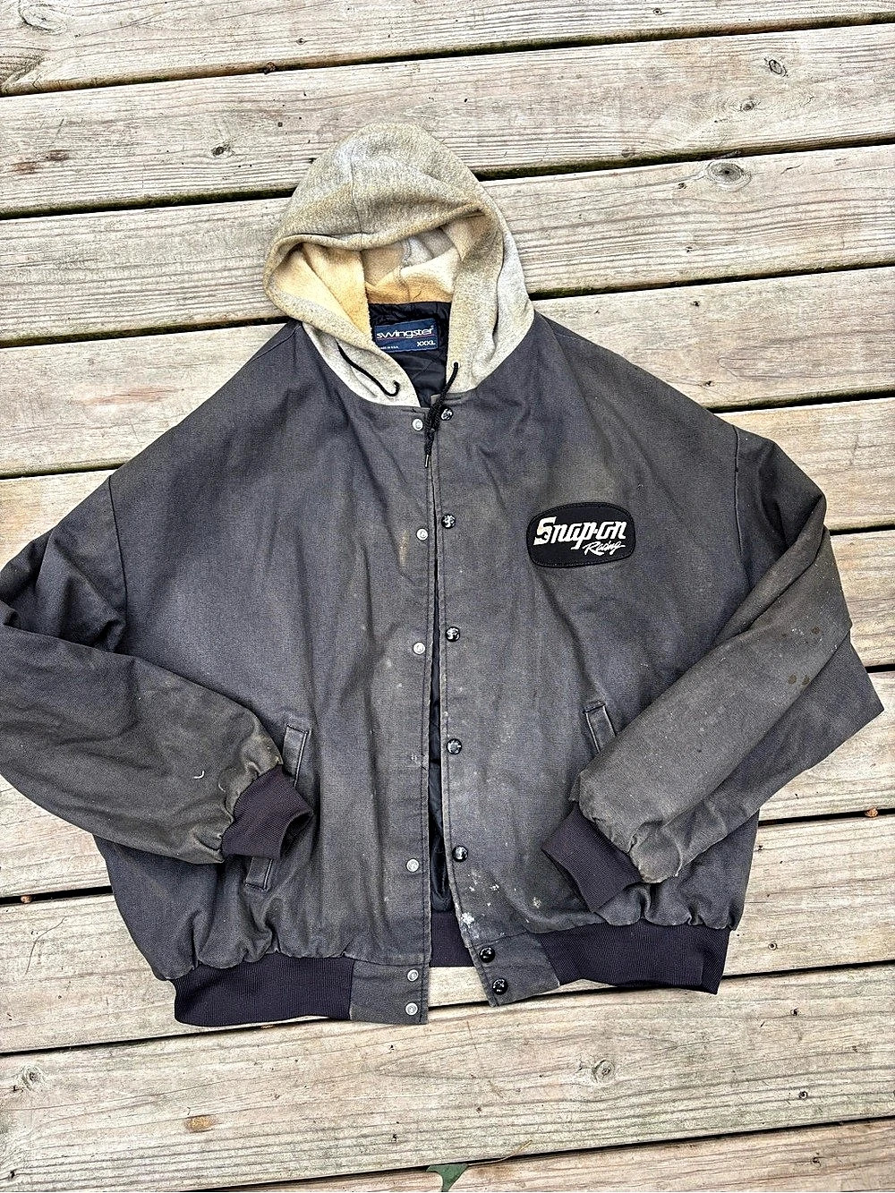 Vintage 80s Snap-on Racing jacket Racing Bomber Jacket Black Boxy XL